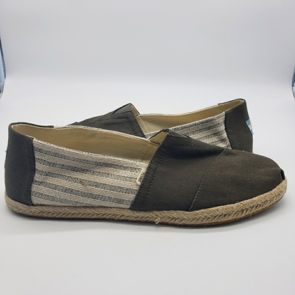 TOMS Mens US 10 EU 43 Alpergata slip on espadrille stripe ticking brown off whit